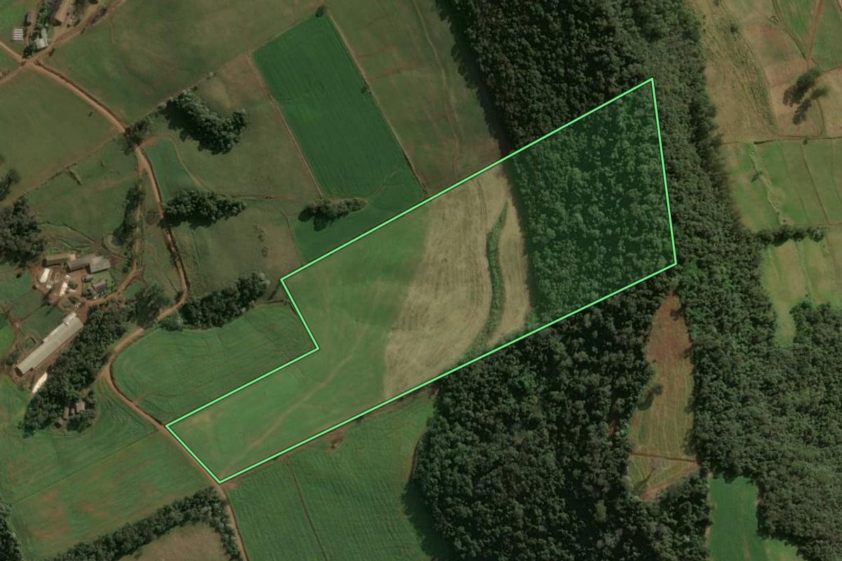 Imagem de satélite do imóvel rural em Xaxim (SC), com o contorno declarado no CAR desenhado por cima.