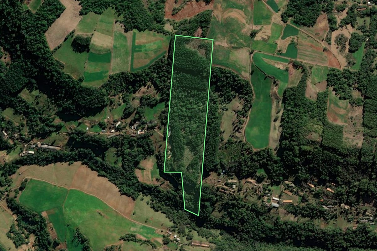 Imagem de satélite do imóvel rural em Xaxim (SC), com o contorno declarado no CAR desenhado por cima.
