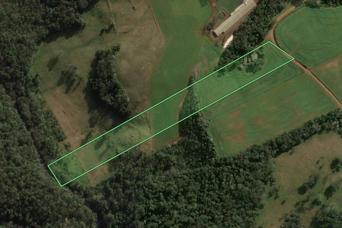 Imagem de satélite do imóvel rural em Xaxim (SC), com o contorno declarado no CAR desenhado por cima.
