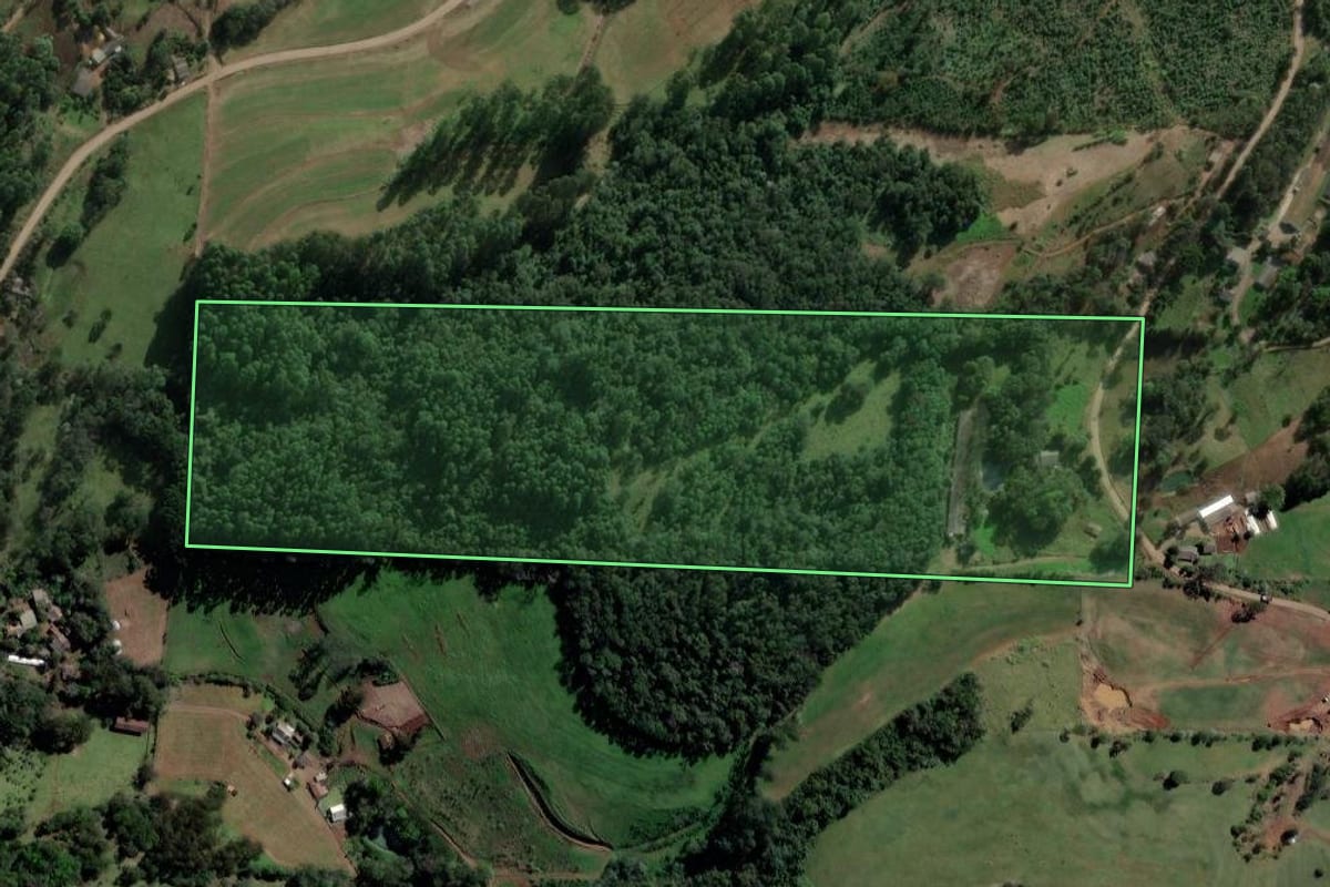 Imagem de satélite do imóvel rural em Xaxim (SC), com o contorno declarado no CAR desenhado por cima.
