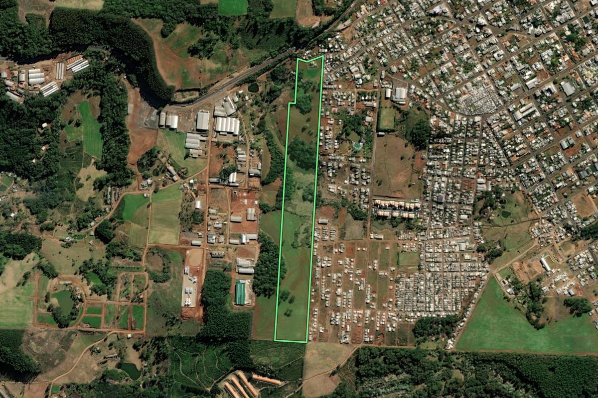 Imagem de satélite do imóvel rural em Xaxim (SC), com o contorno declarado no CAR desenhado por cima.