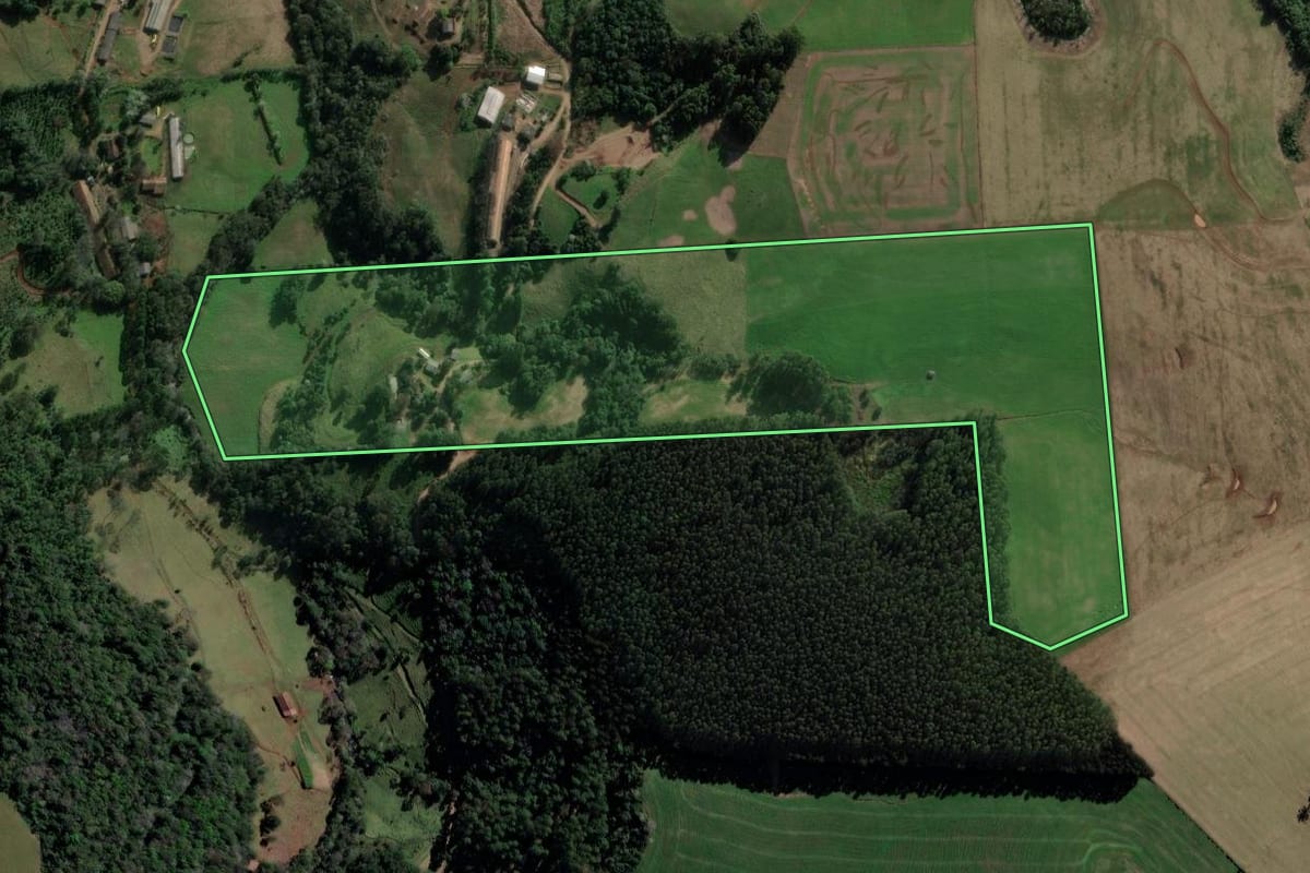 Imagem de satélite do imóvel rural em Xaxim (SC), com o contorno declarado no CAR desenhado por cima.