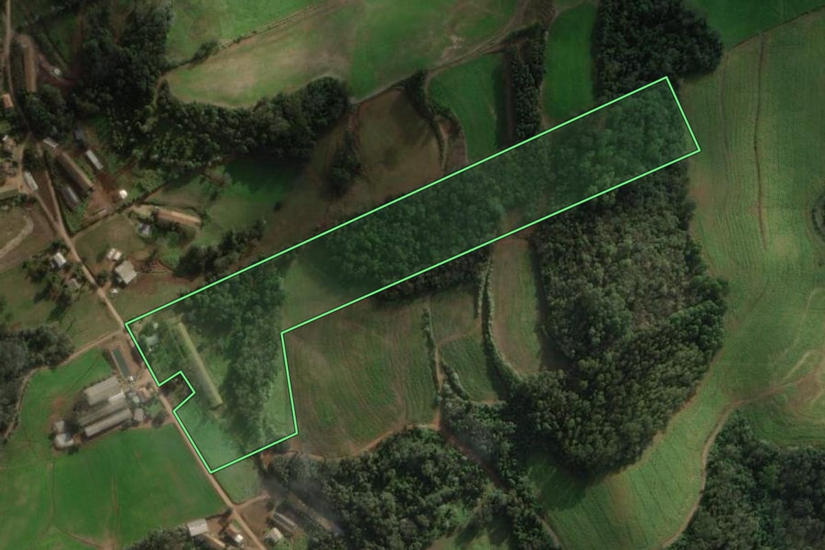 Imagem de satélite do imóvel rural em Xaxim (SC), com o contorno declarado no CAR desenhado por cima.