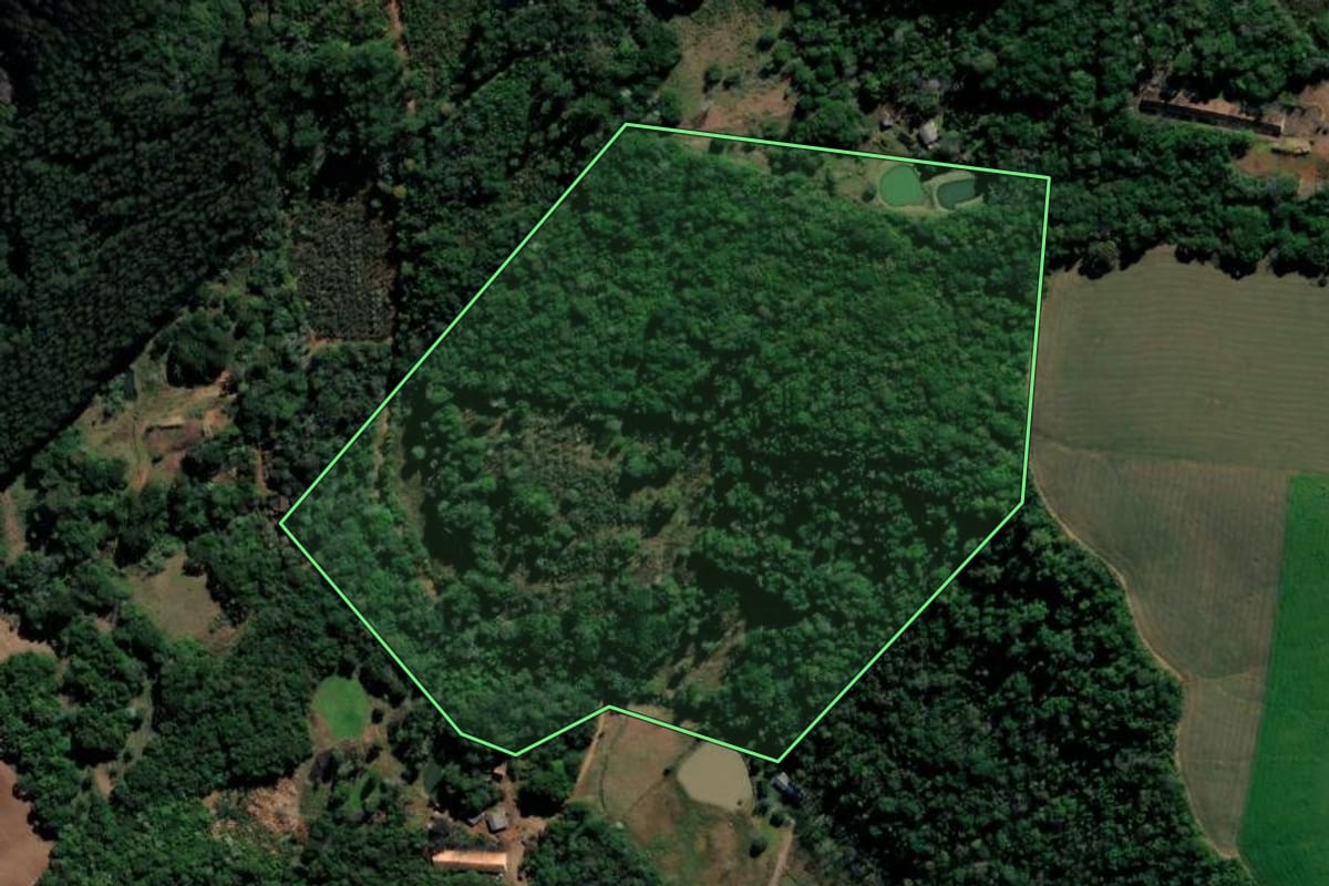 Imagem de satélite do imóvel rural em Xaxim (SC), com o contorno declarado no CAR desenhado por cima.