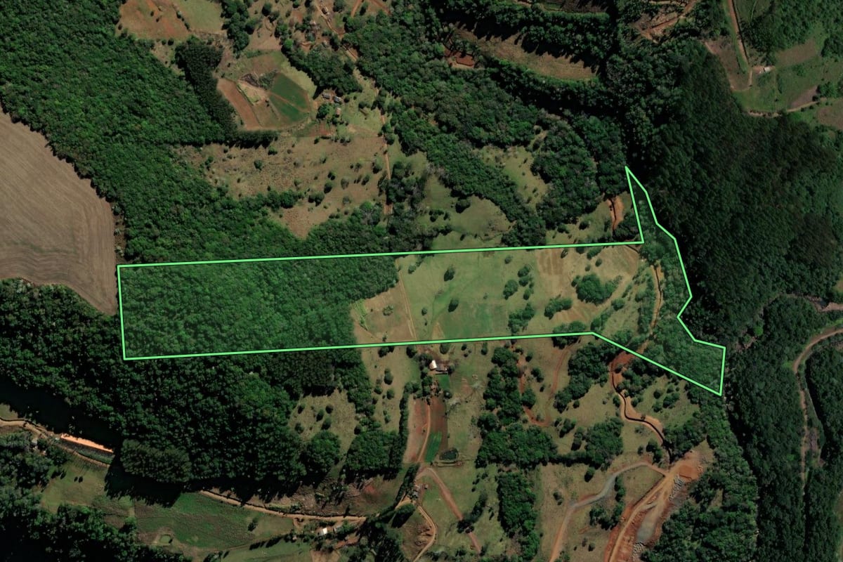 Imagem de satélite do imóvel rural em Xaxim (SC), com o contorno declarado no CAR desenhado por cima.