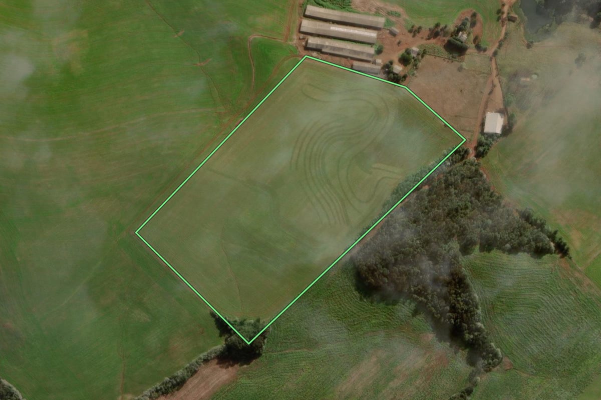 Imagem de satélite do imóvel rural em Xaxim (SC), com o contorno declarado no CAR desenhado por cima.