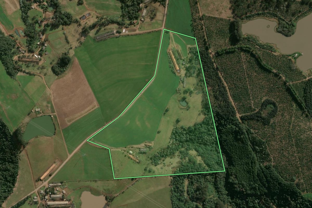 Imagem de satélite do imóvel rural em Xaxim (SC), com o contorno declarado no CAR desenhado por cima.
