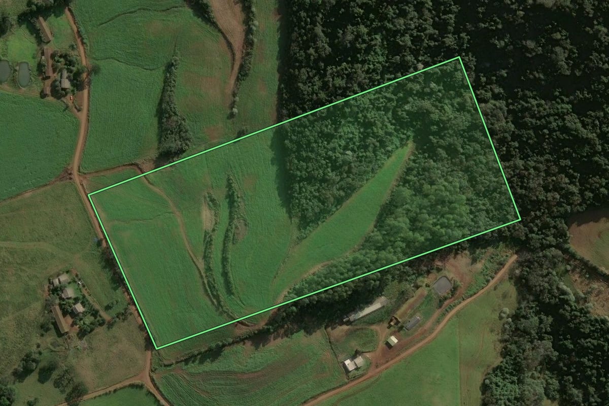 Imagem de satélite do imóvel rural em Xaxim (SC), com o contorno declarado no CAR desenhado por cima.