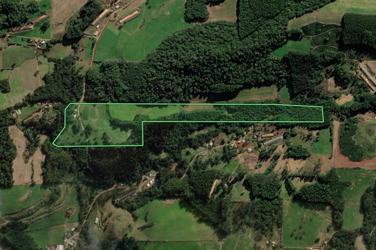 Imagem de satélite do imóvel rural em Xaxim (SC), com o contorno declarado no CAR desenhado por cima.