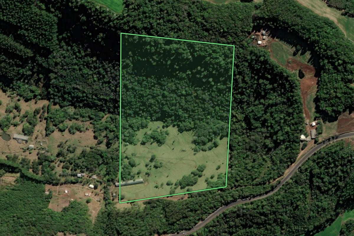 Imagem de satélite do imóvel rural em Xaxim (SC), com o contorno declarado no CAR desenhado por cima.