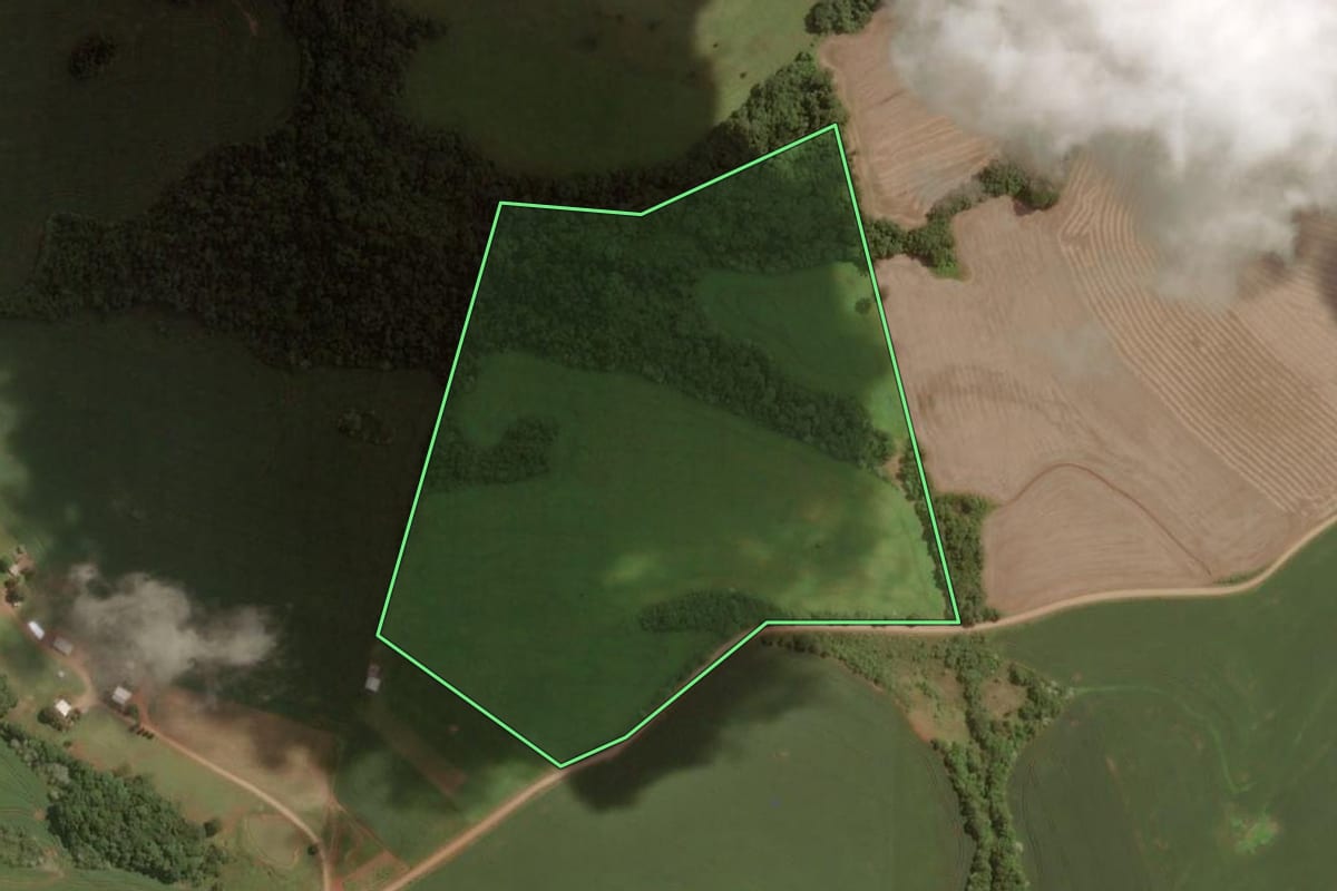 Imagem de satélite do imóvel rural em Zortéa (SC), com o contorno declarado no CAR desenhado por cima.