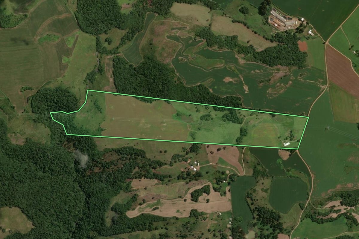 Imagem de satélite do imóvel rural em Zortéa (SC), com o contorno declarado no CAR desenhado por cima.