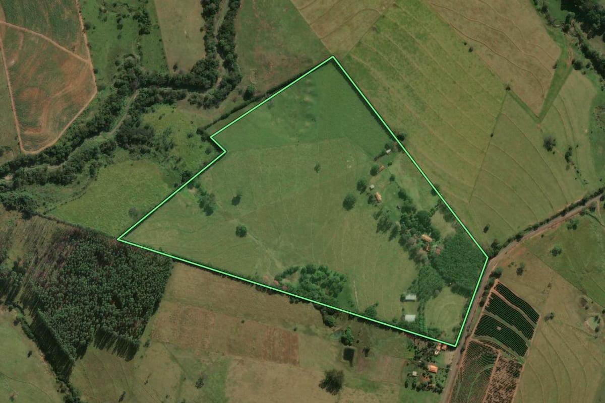 Imagem de satélite do imóvel rural em Adamantina (SP), com o contorno declarado no CAR desenhado por cima.