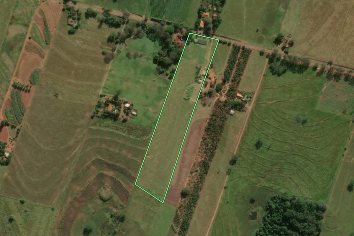 Imagem de satélite do imóvel rural em Adamantina (SP), com o contorno declarado no CAR desenhado por cima.