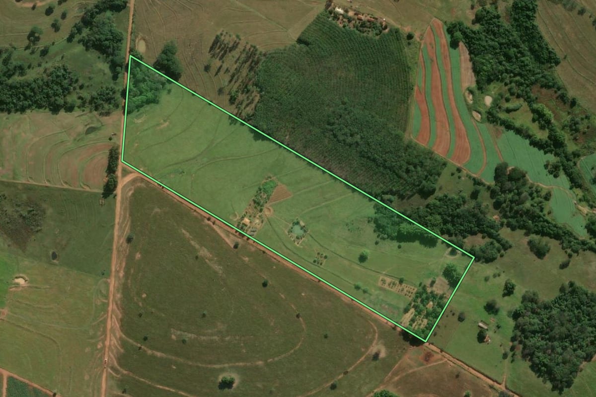 Imagem de satélite do imóvel rural em Adamantina (SP), com o contorno declarado no CAR desenhado por cima.