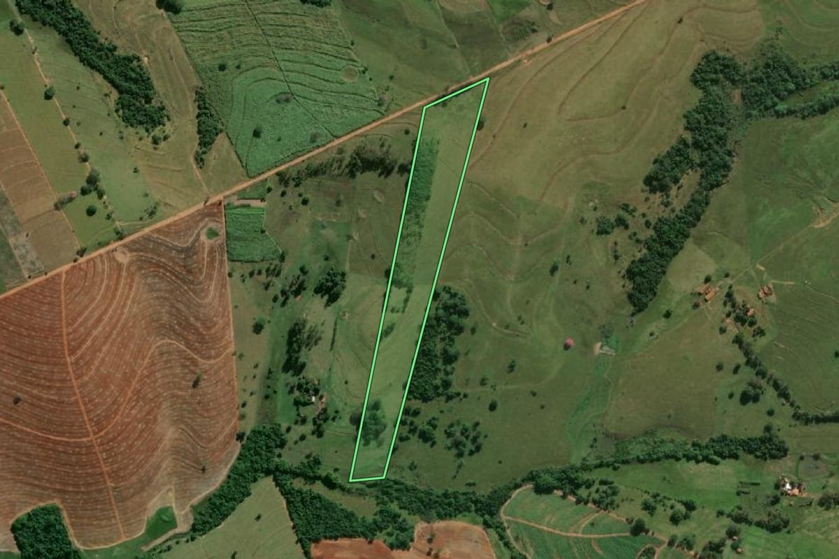 Imagem de satélite do imóvel rural em Adamantina (SP), com o contorno declarado no CAR desenhado por cima.