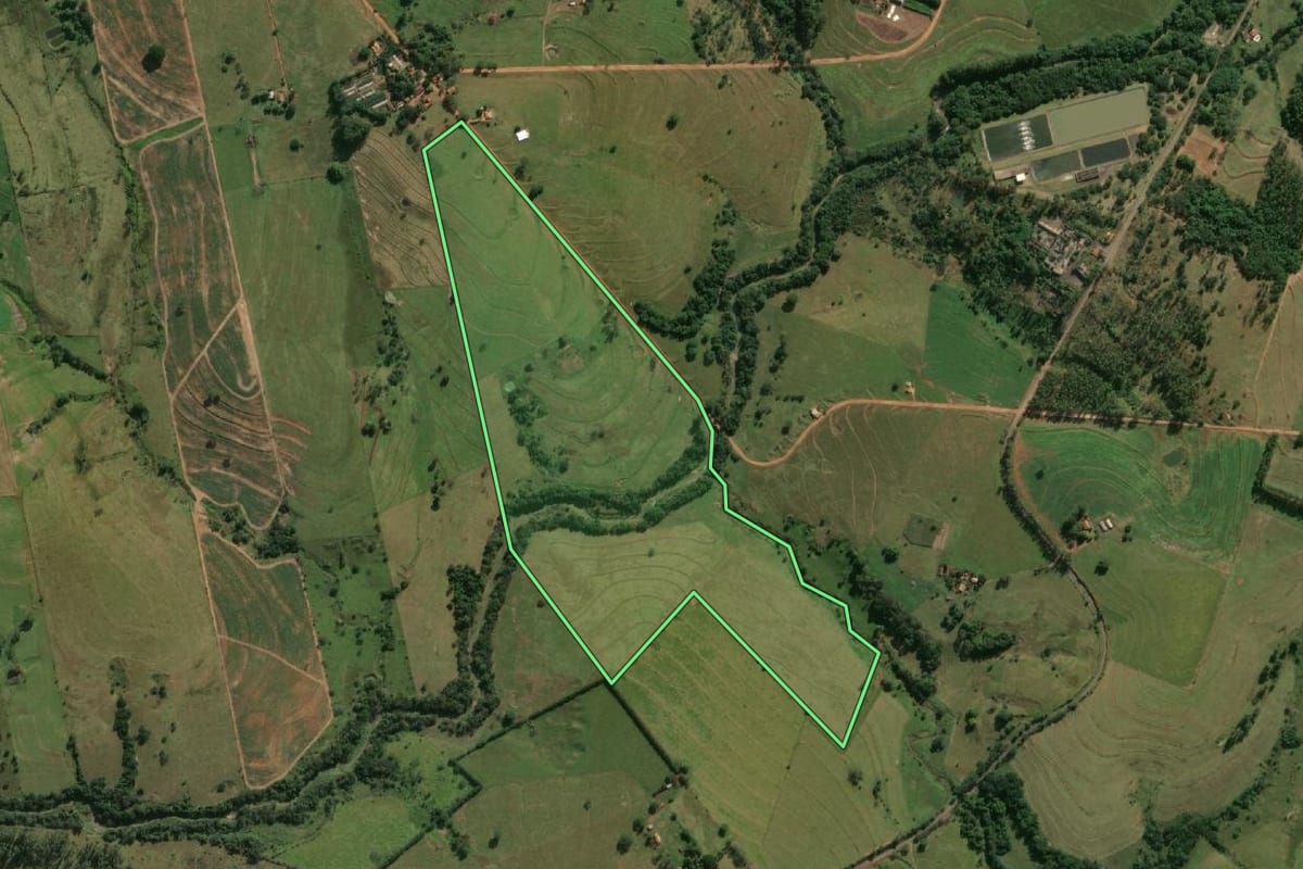 Imagem de satélite do imóvel rural em Adamantina (SP), com o contorno declarado no CAR desenhado por cima.