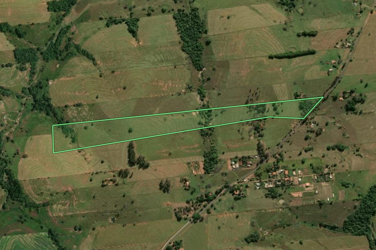 Imagem de satélite do imóvel rural em Alfredo Marcondes (SP), com o contorno declarado no CAR desenhado por cima.