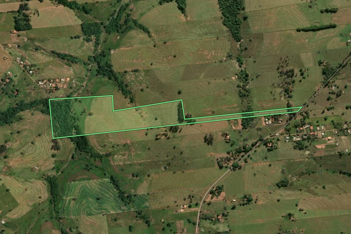 Imagem de satélite do imóvel rural em Alfredo Marcondes (SP), com o contorno declarado no CAR desenhado por cima.