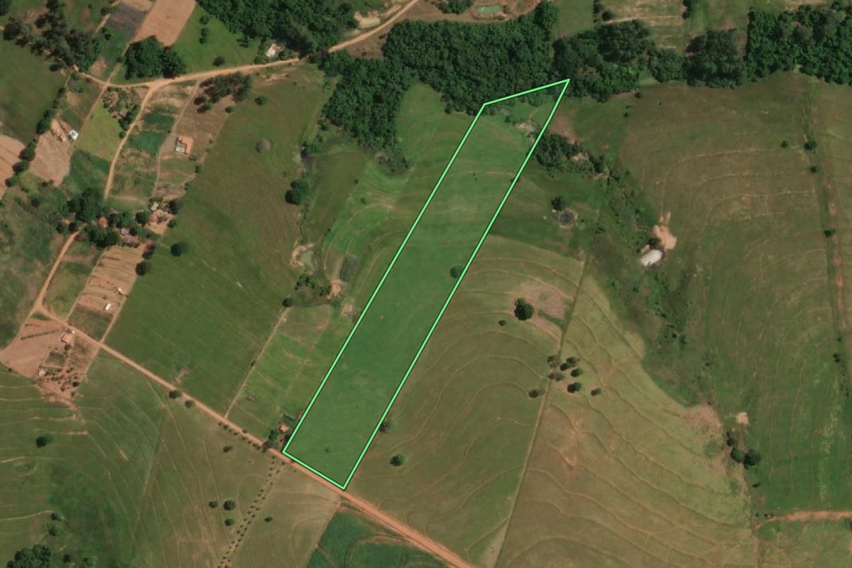 Imagem de satélite do imóvel rural em Alfredo Marcondes (SP), com o contorno declarado no CAR desenhado por cima.