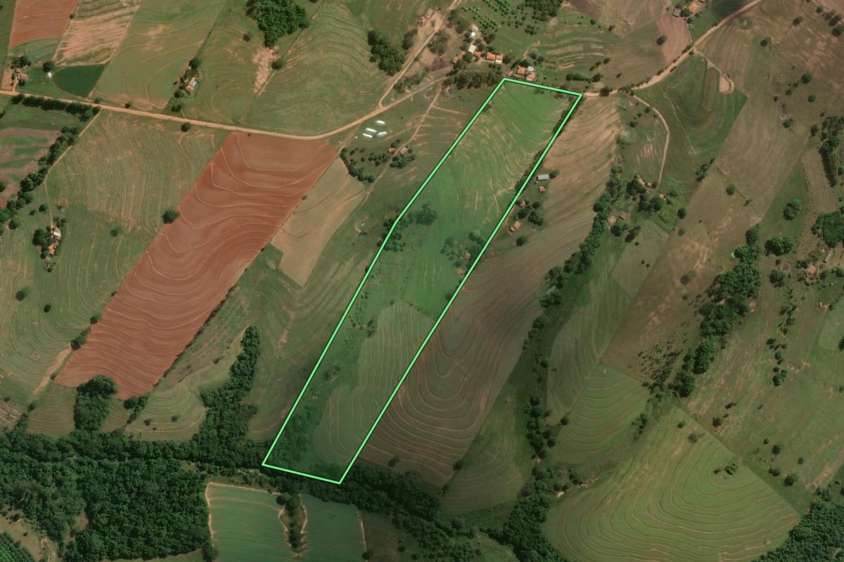 Imagem de satélite do imóvel rural em Alfredo Marcondes (SP), com o contorno declarado no CAR desenhado por cima.