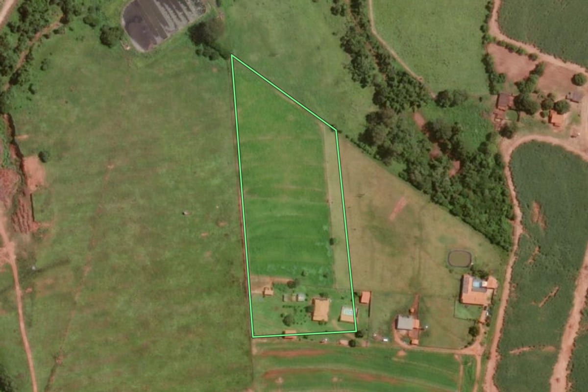Imagem de satélite do imóvel rural em Altair (SP), com o contorno declarado no CAR desenhado por cima.