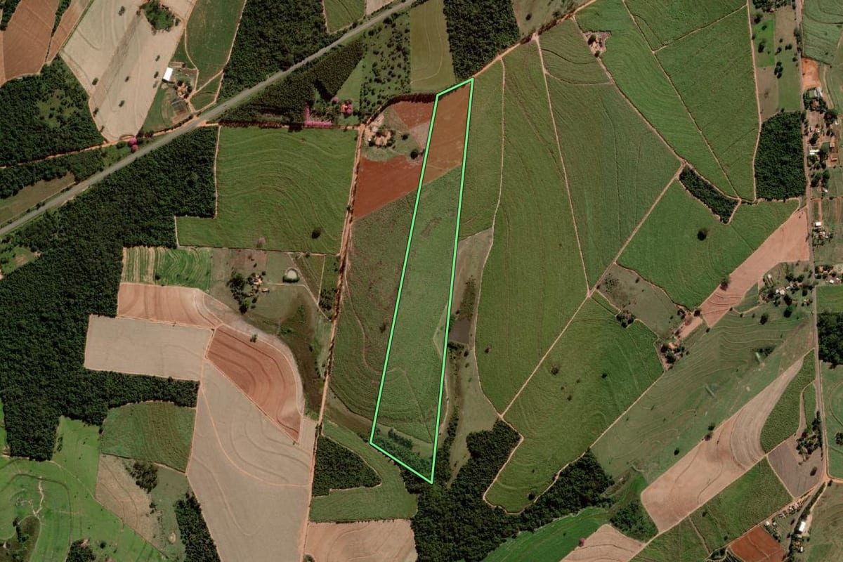 Imagem de satélite do imóvel rural em Alto Alegre (SP), com o contorno declarado no CAR desenhado por cima.