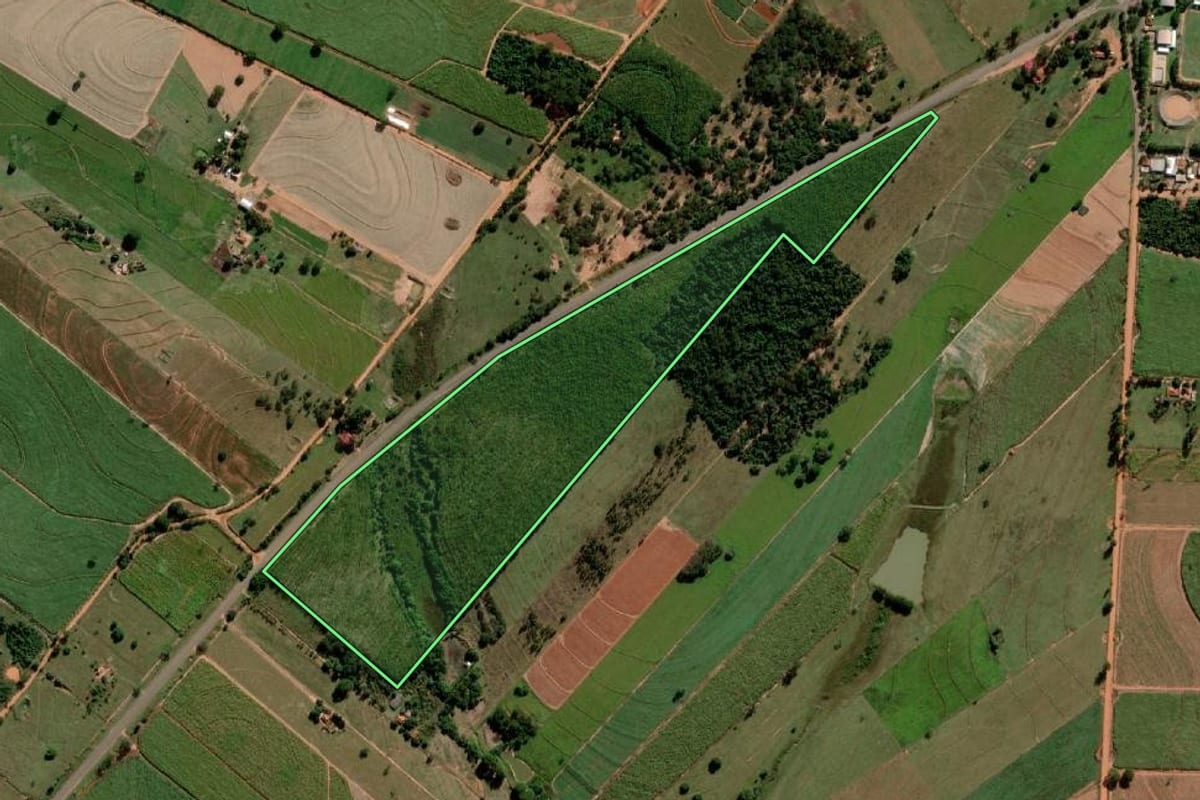 Imagem de satélite do imóvel rural em Alto Alegre (SP), com o contorno declarado no CAR desenhado por cima.