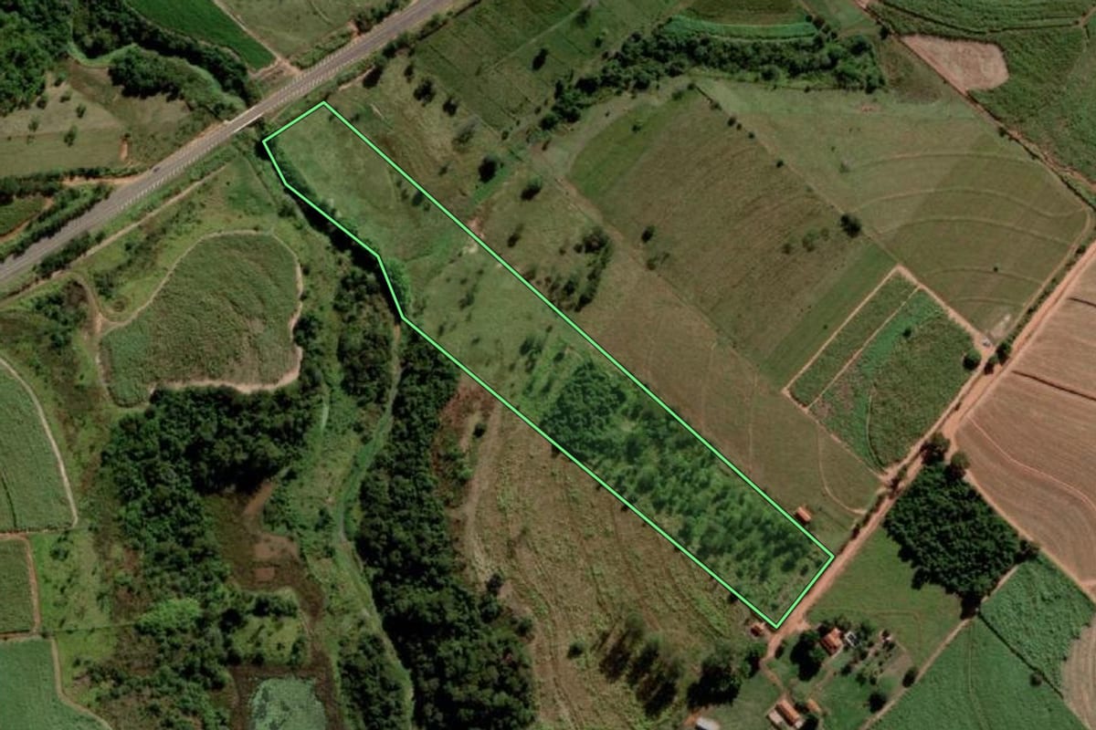 Imagem de satélite do imóvel rural em Alto Alegre (SP), com o contorno declarado no CAR desenhado por cima.