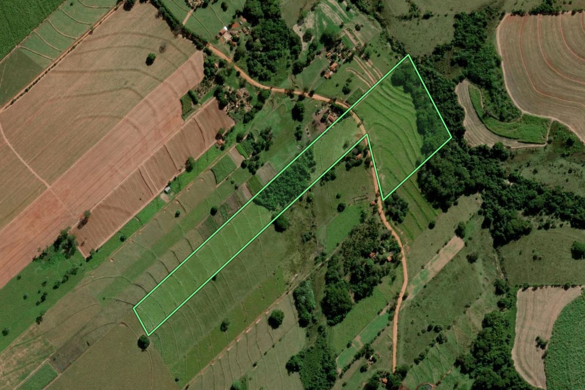 Imagem de satélite do imóvel rural em Alto Alegre (SP), com o contorno declarado no CAR desenhado por cima.