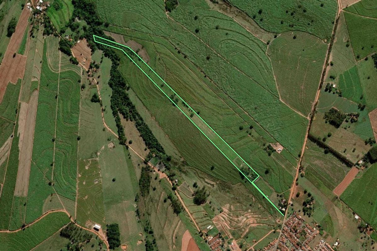 Imagem de satélite do imóvel rural em Alto Alegre (SP), com o contorno declarado no CAR desenhado por cima.