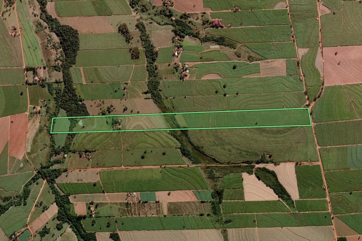 Imagem de satélite do imóvel rural em Alto Alegre (SP), com o contorno declarado no CAR desenhado por cima.