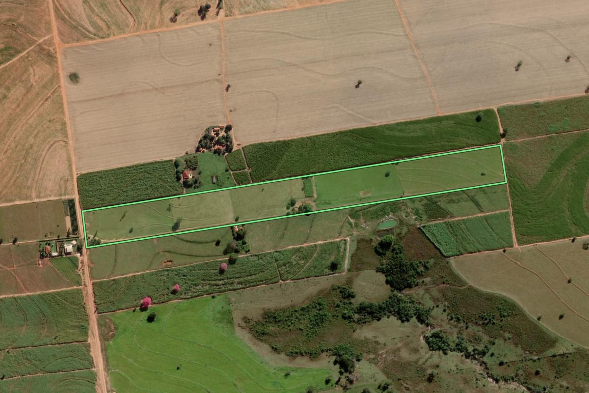 Imagem de satélite do imóvel rural em Alto Alegre (SP), com o contorno declarado no CAR desenhado por cima.