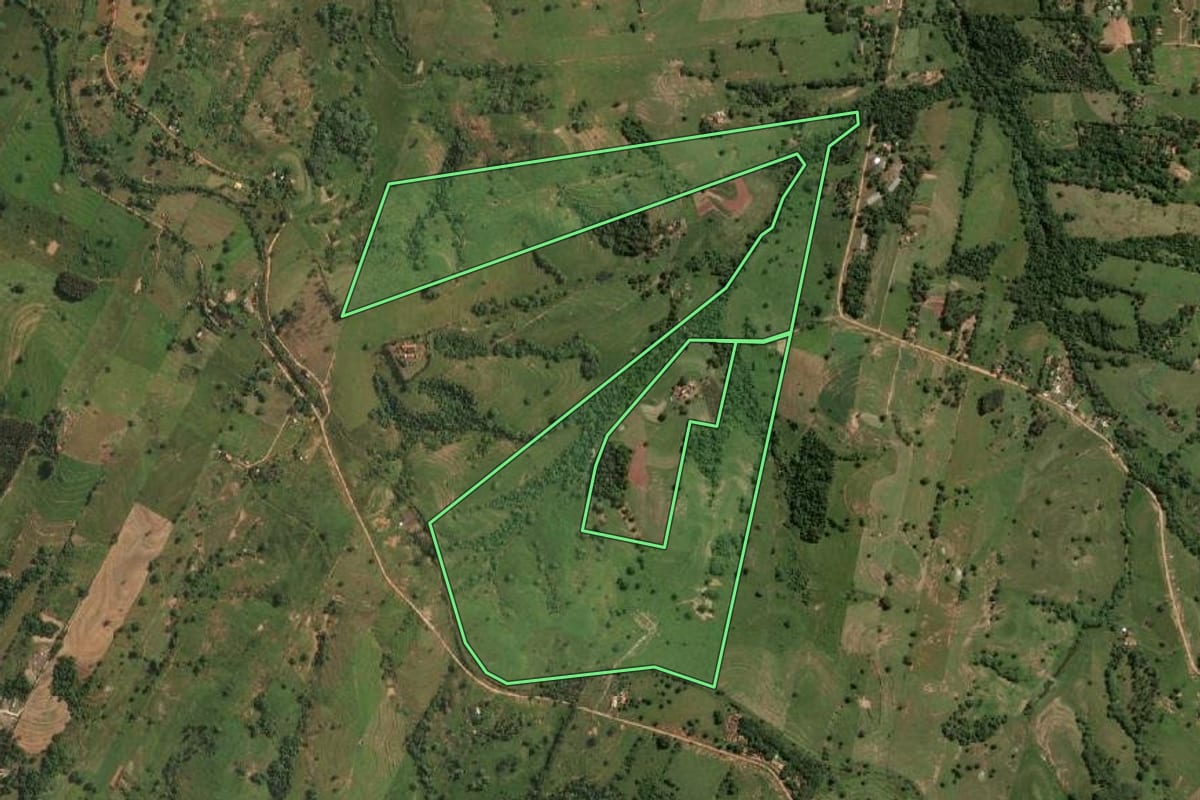 Imagem de satélite do imóvel rural em Álvares Machado (SP), com o contorno declarado no CAR desenhado por cima.