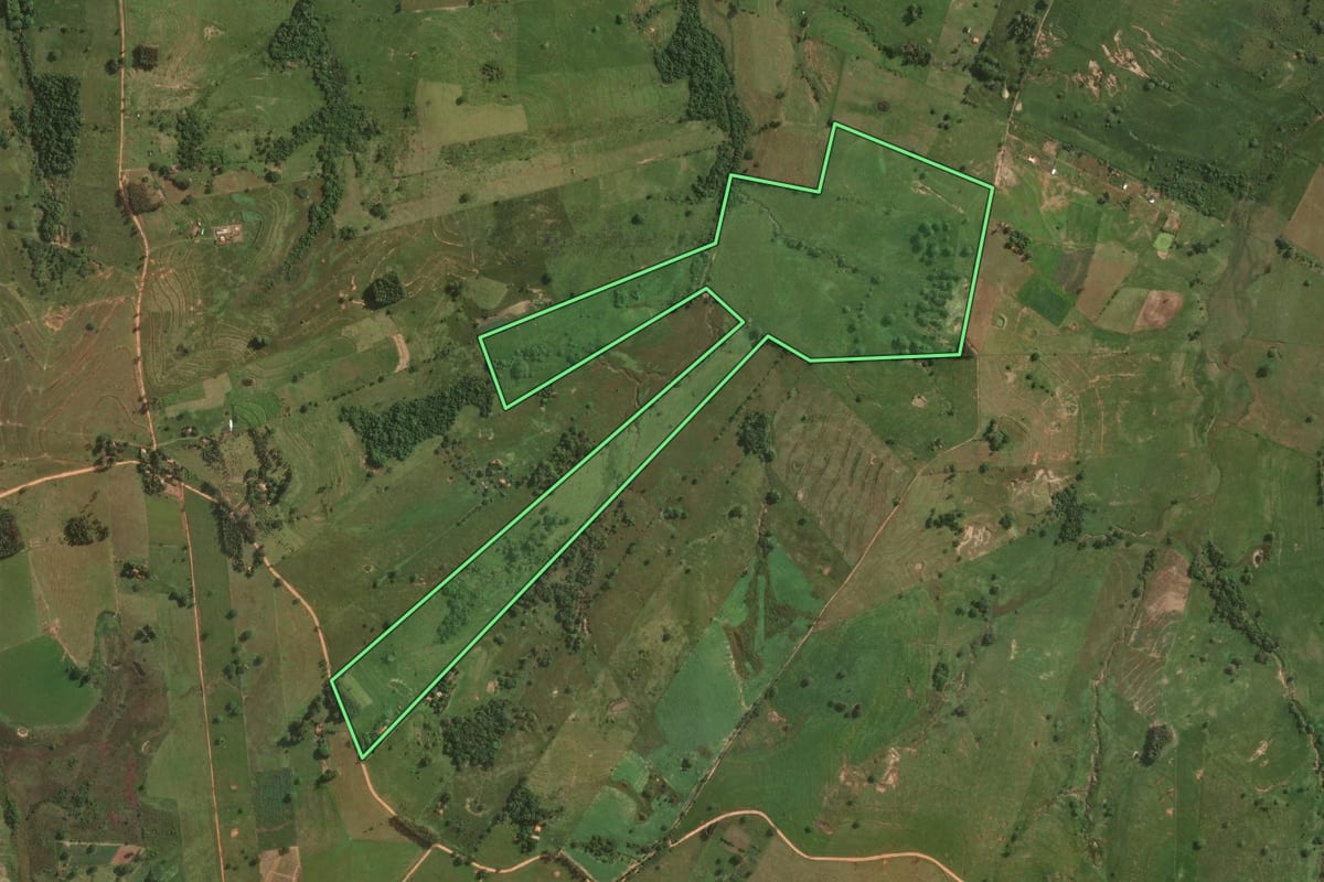 Imagem de satélite do imóvel rural em Álvares Machado (SP), com o contorno declarado no CAR desenhado por cima.