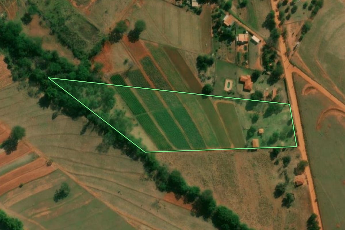 Imagem de satélite do imóvel rural em Álvares Machado (SP), com o contorno declarado no CAR desenhado por cima.