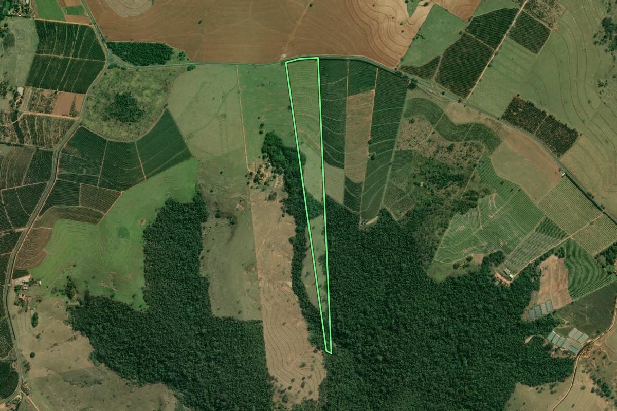 Imagem de satélite do imóvel rural em Alvinlândia (SP), com o contorno declarado no CAR desenhado por cima.