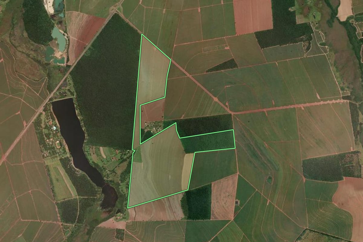 Imagem de satélite do imóvel rural em Américo Brasiliense (SP), com o contorno declarado no CAR desenhado por cima.
