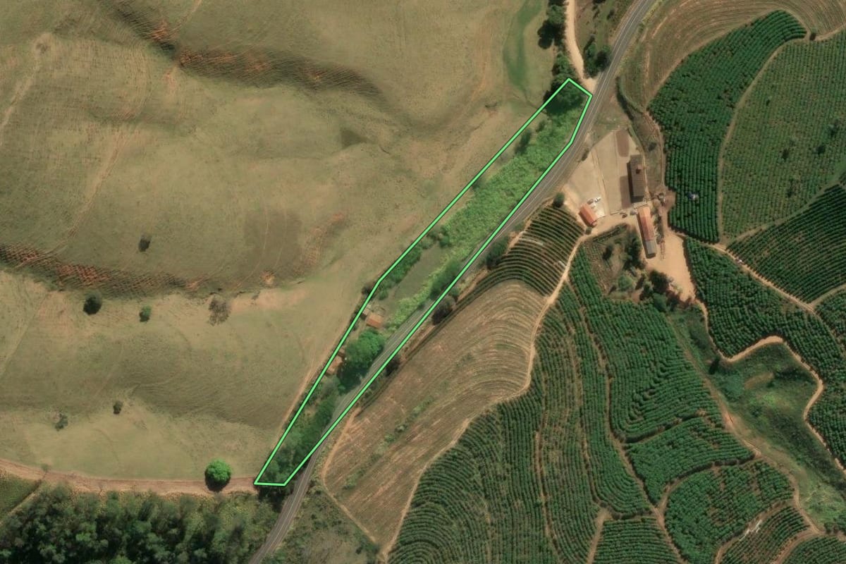 Imagem de satélite do imóvel rural em Amparo (SP), com o contorno declarado no CAR desenhado por cima.