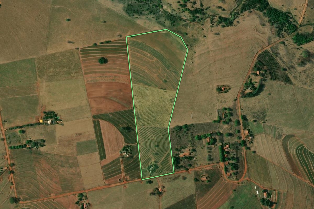 Imagem de satélite do imóvel rural em Andradina (SP), com o contorno declarado no CAR desenhado por cima.
