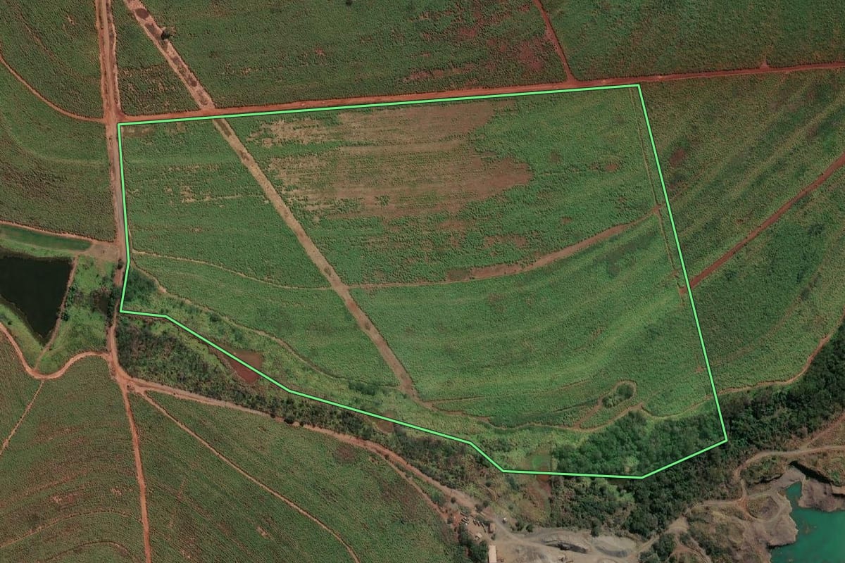 Imagem de satélite do imóvel rural em Andradina (SP), com o contorno declarado no CAR desenhado por cima.