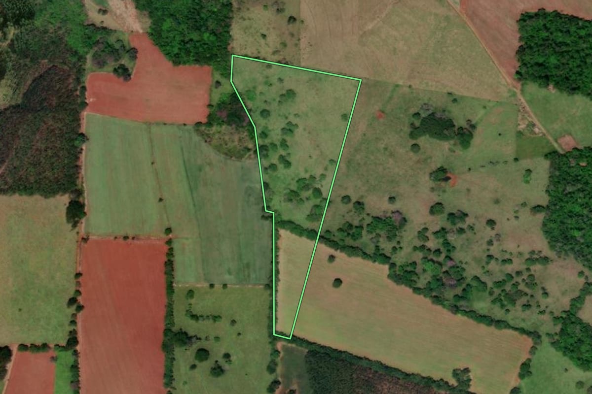 Imagem de satélite do imóvel rural em Angatuba (SP), com o contorno declarado no CAR desenhado por cima.