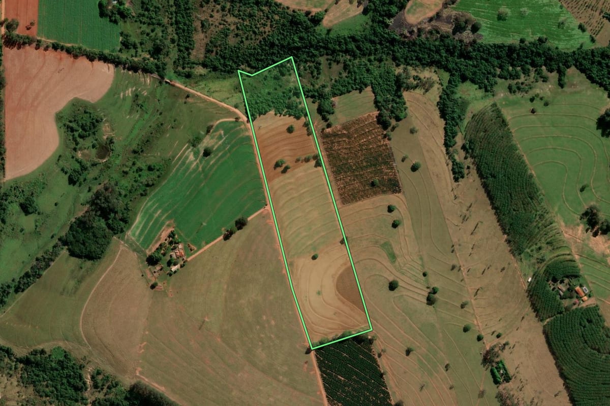 Imagem de satélite do imóvel rural em Anhumas (SP), com o contorno declarado no CAR desenhado por cima.
