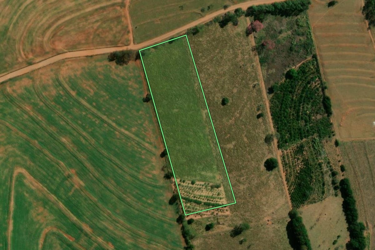 Imagem de satélite do imóvel rural em Anhumas (SP), com o contorno declarado no CAR desenhado por cima.