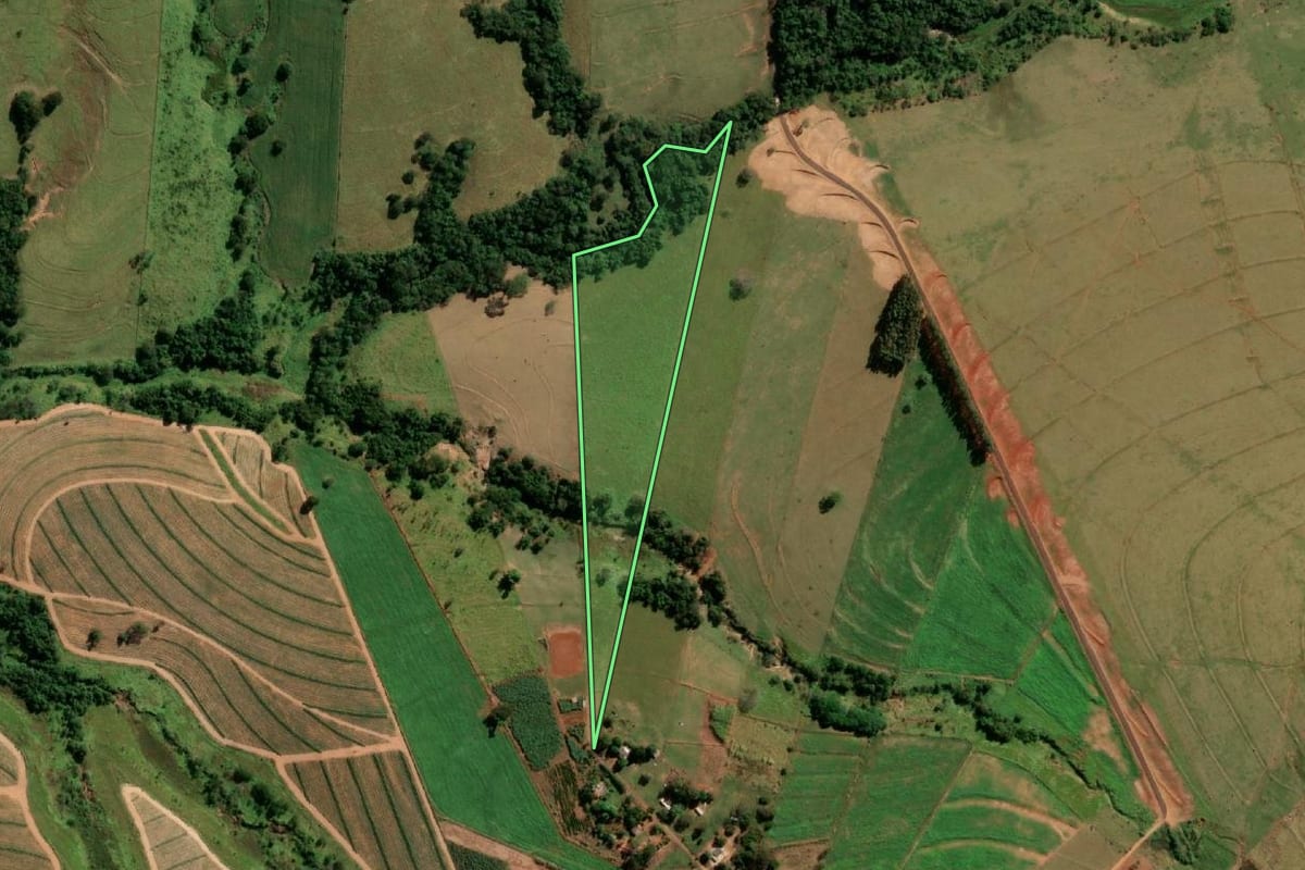 Imagem de satélite do imóvel rural em Anhumas (SP), com o contorno declarado no CAR desenhado por cima.