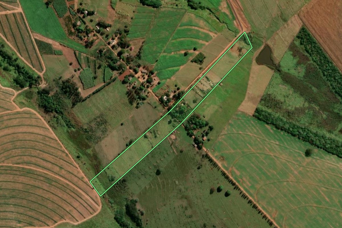 Imagem de satélite do imóvel rural em Anhumas (SP), com o contorno declarado no CAR desenhado por cima.