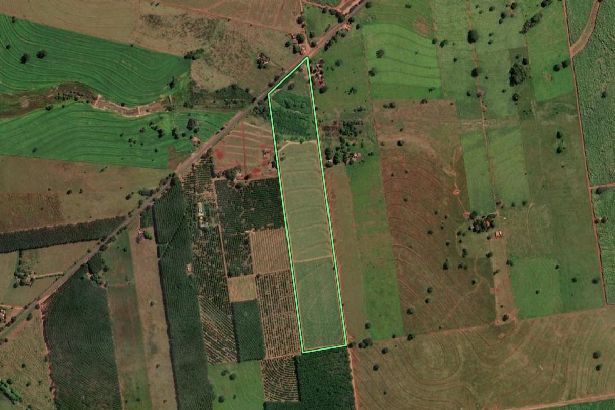 Imagem de satélite do imóvel rural em Aparecida d'Oeste (SP), com o contorno declarado no CAR desenhado por cima.