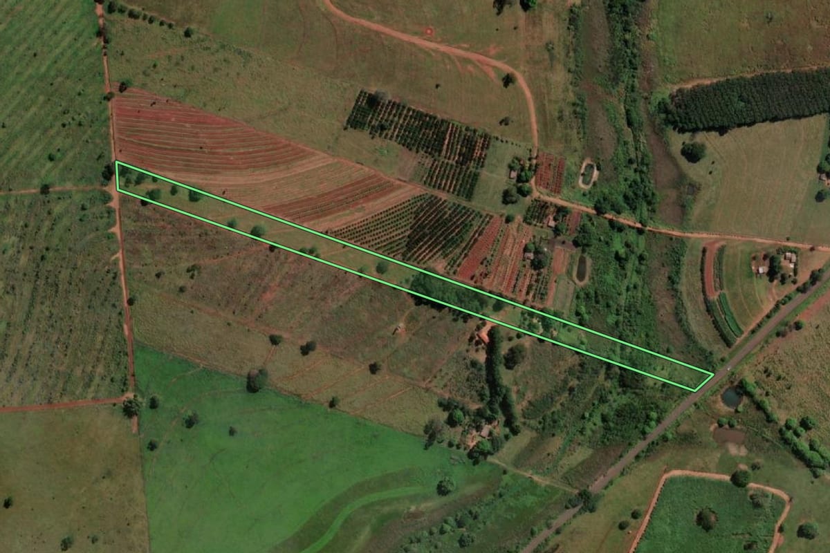 Imagem de satélite do imóvel rural em Aparecida d'Oeste (SP), com o contorno declarado no CAR desenhado por cima.