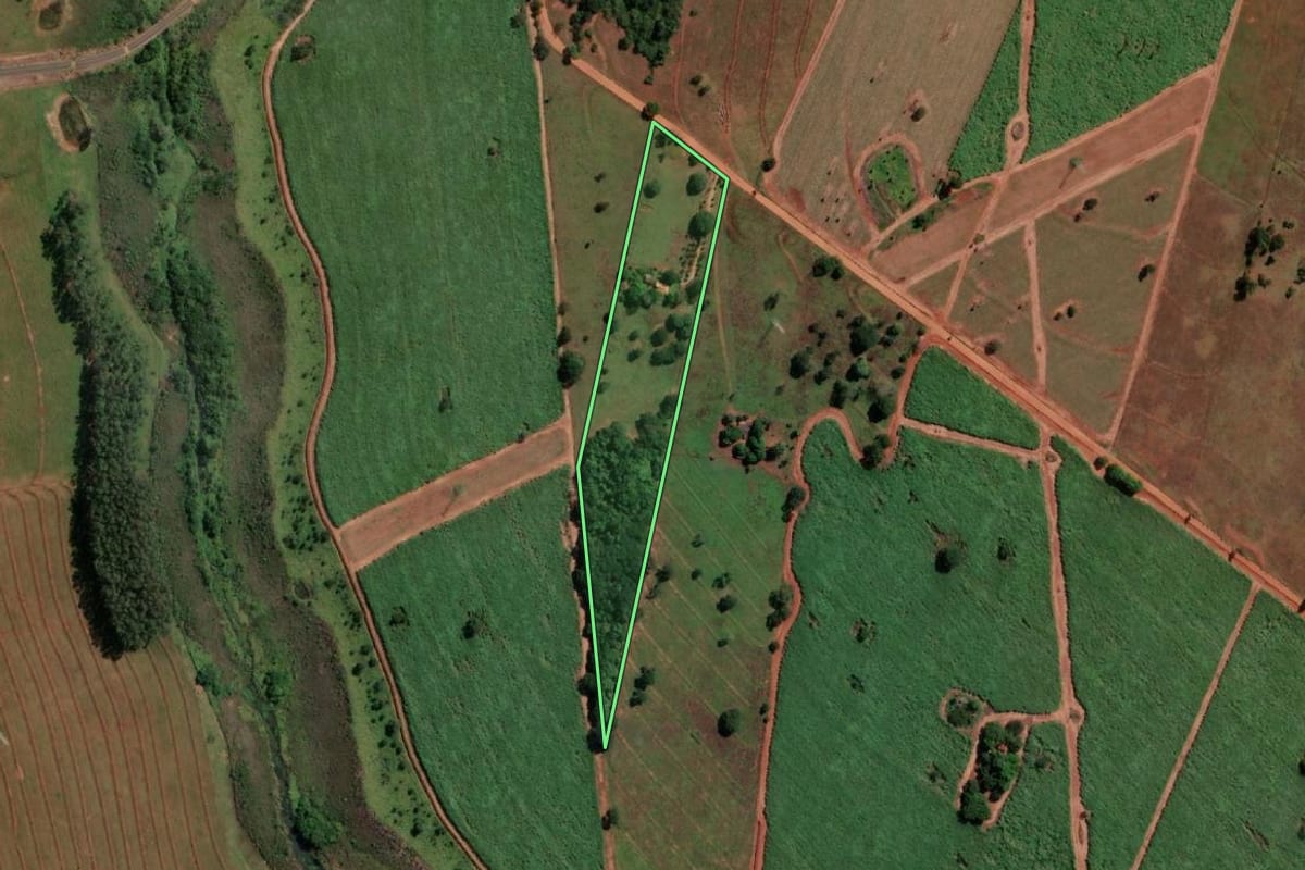 Imagem de satélite do imóvel rural em Aparecida d'Oeste (SP), com o contorno declarado no CAR desenhado por cima.