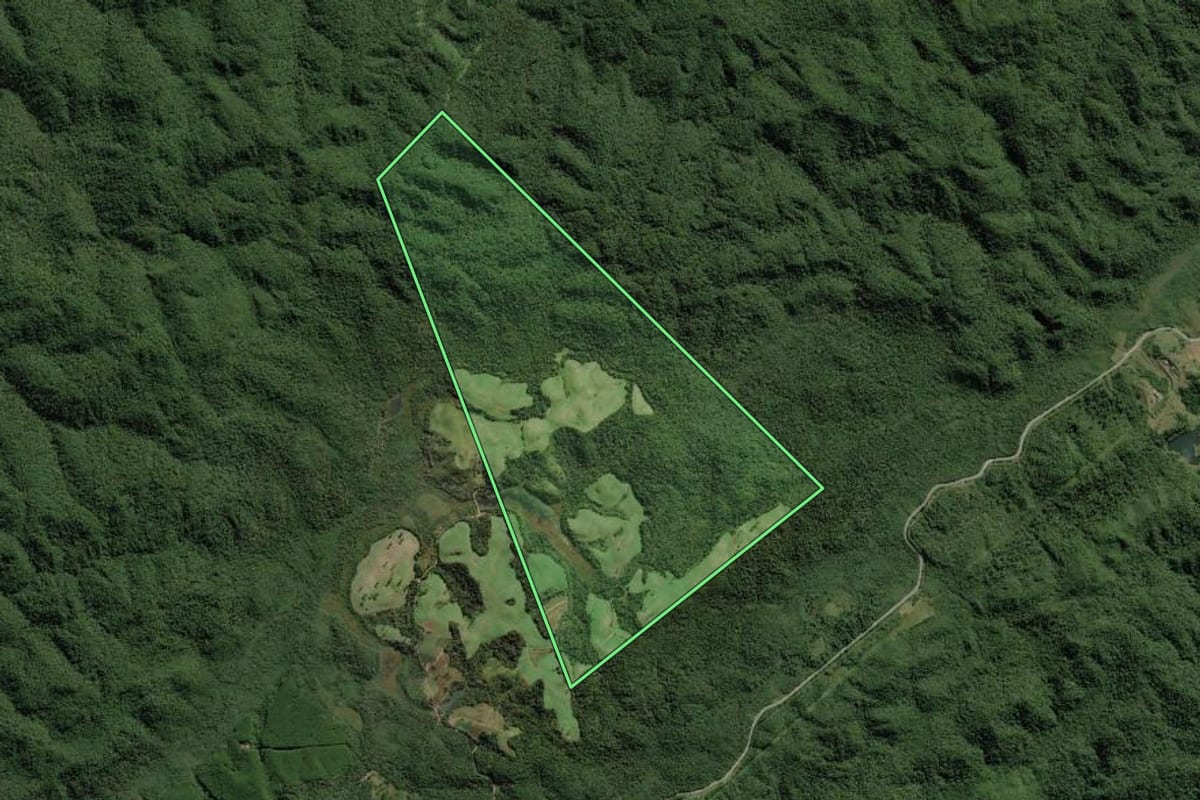 Imagem de satélite do imóvel rural em Apiaí (SP), com o contorno declarado no CAR desenhado por cima.
